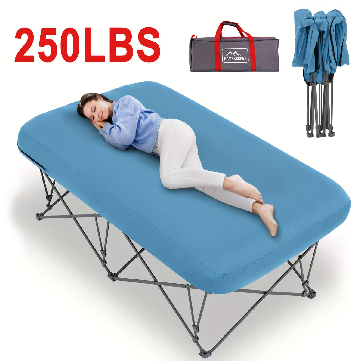 250/500LBS Extra Large capacity Heavy Duty Inflatable Bed with Carry Bag