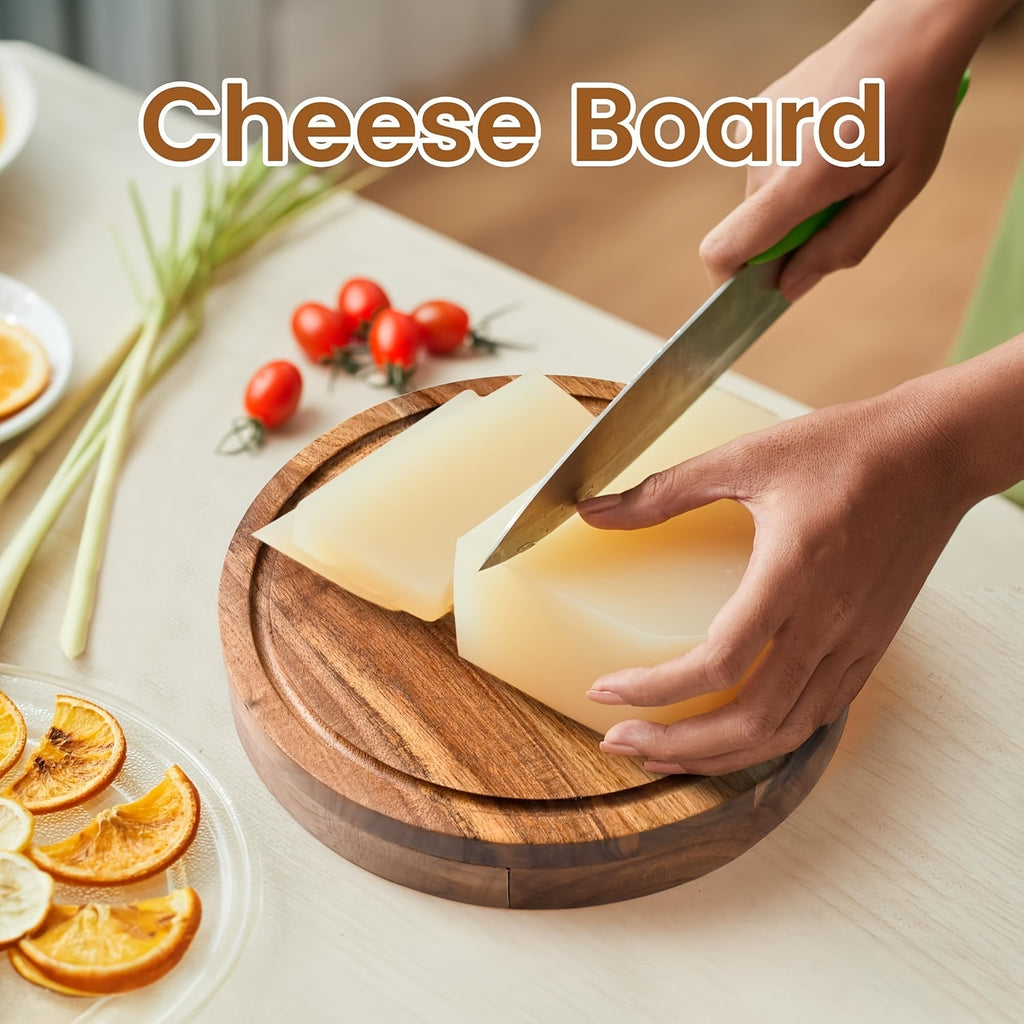 Acacia Wood Cheese Board Set - Large Charcuterie Board with Slide-Out Drawer