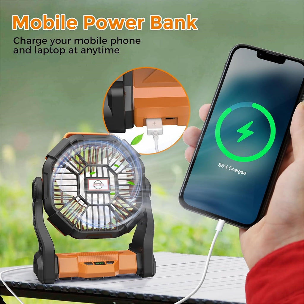 58H Long-Lasting Rechargeable Camping Fan with LED Lantern
