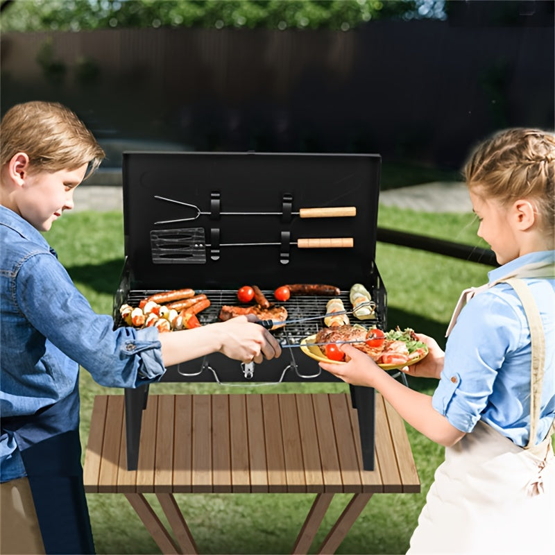 44x27x22cm Large Portable Square Cast Iron Charcoal Grill for Outdoor Cooking