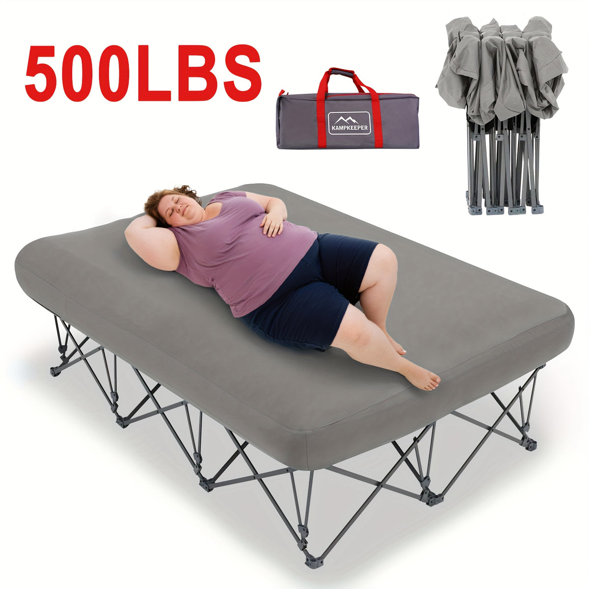 250/500LBS Extra Large capacity Heavy Duty Inflatable Bed with Carry Bag