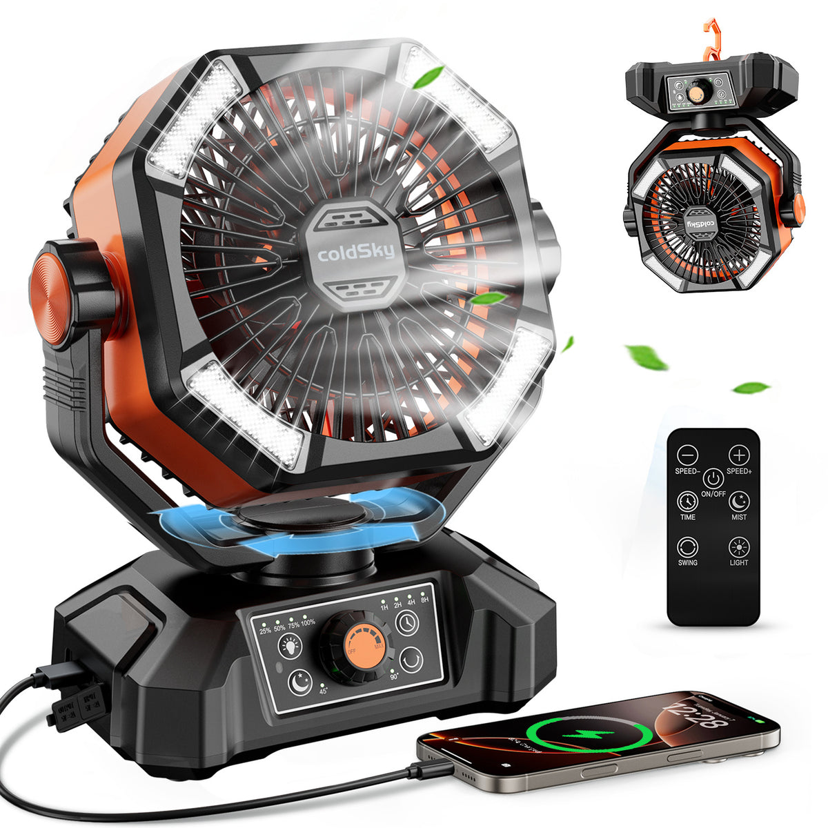 Camping Fan with Dual Motor & 4 LED Lanterns