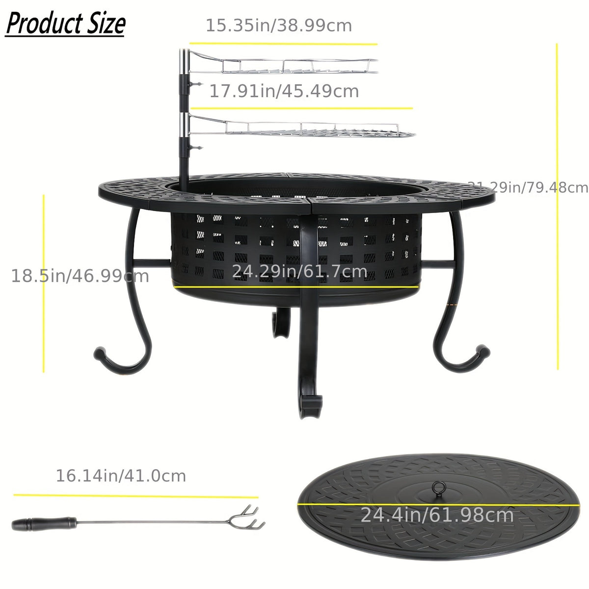 37" Metal Fire Pit For Outside