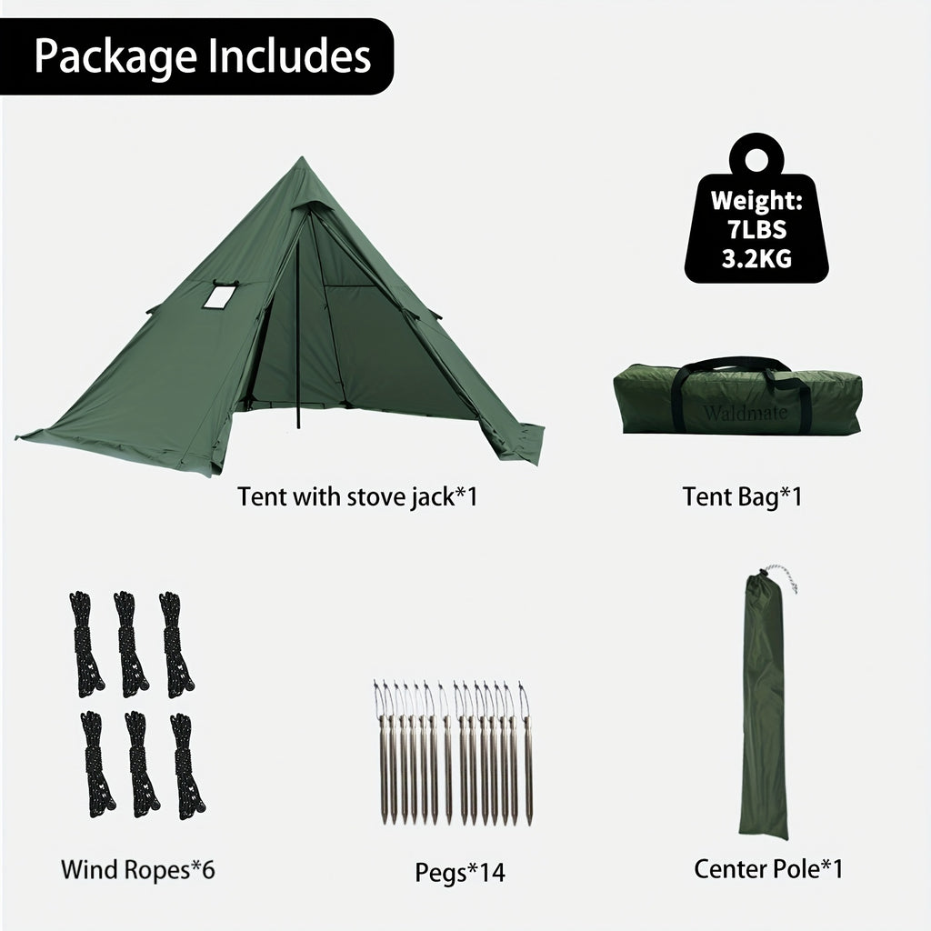 Waldmate 4-Season Hot Tent with Stove Jack & Snow Skirt, 6.89ft Standing Room