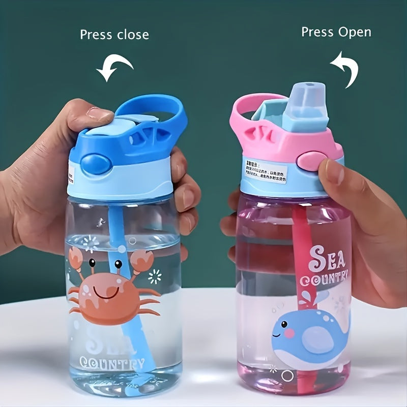 16oz Cute Cartoon Water Bottle With Straw
