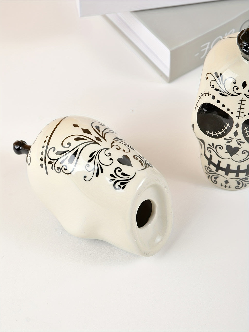 Ceramic Sugar Skull Salt and Pepper Shakers Set, 2PCS