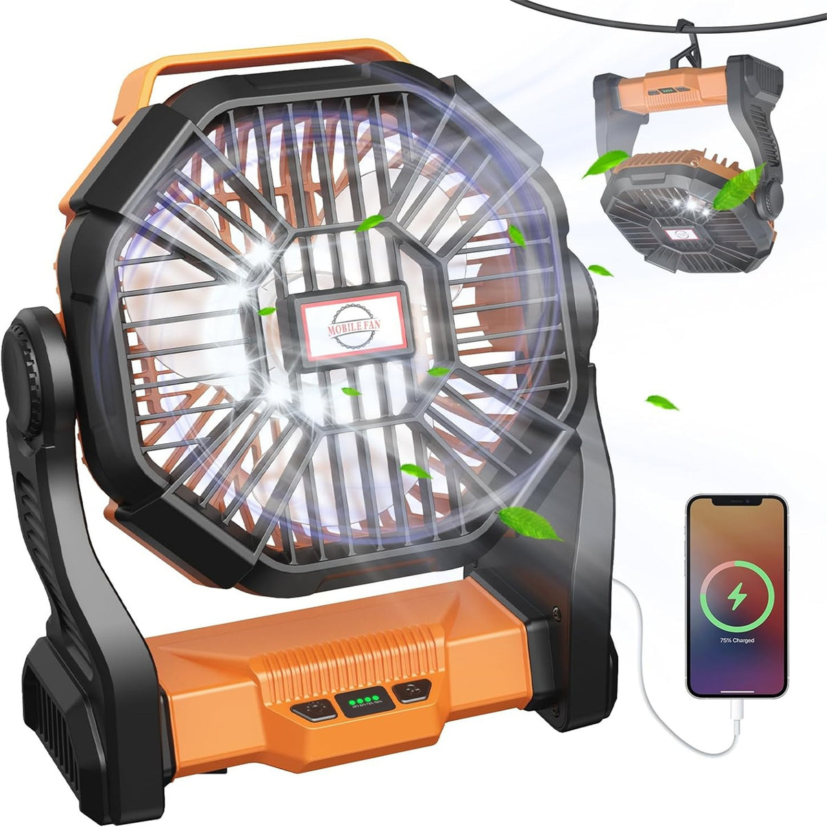 58H Long-Lasting Rechargeable Camping Fan with LED Lantern