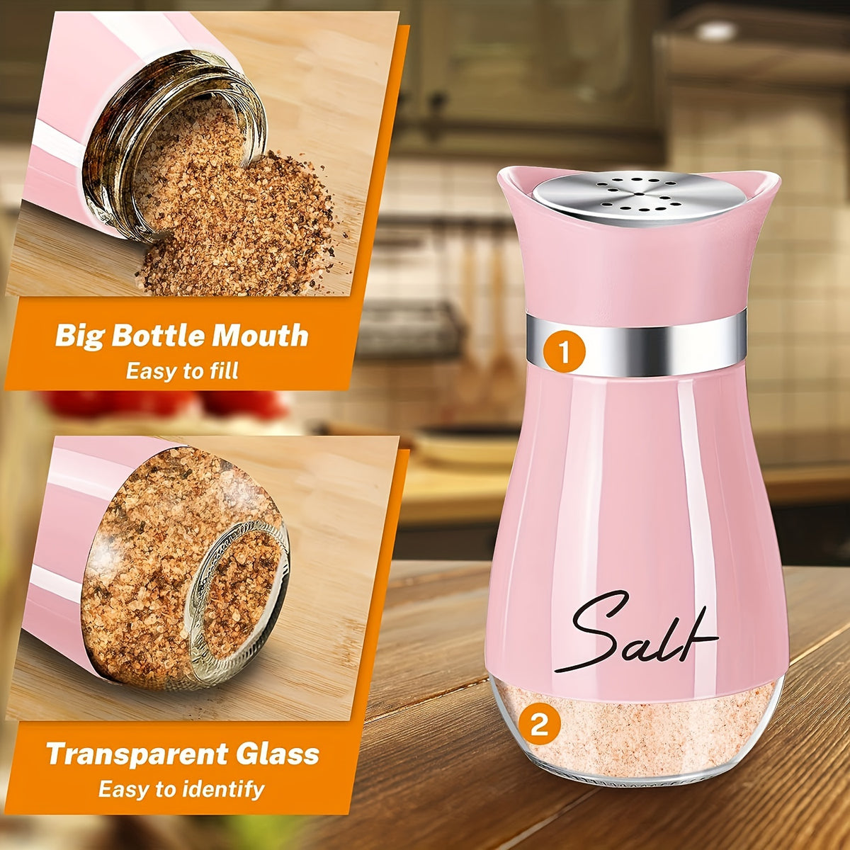 Salt And Pepper Shaker Set, 4-Ounce Glass Bottom