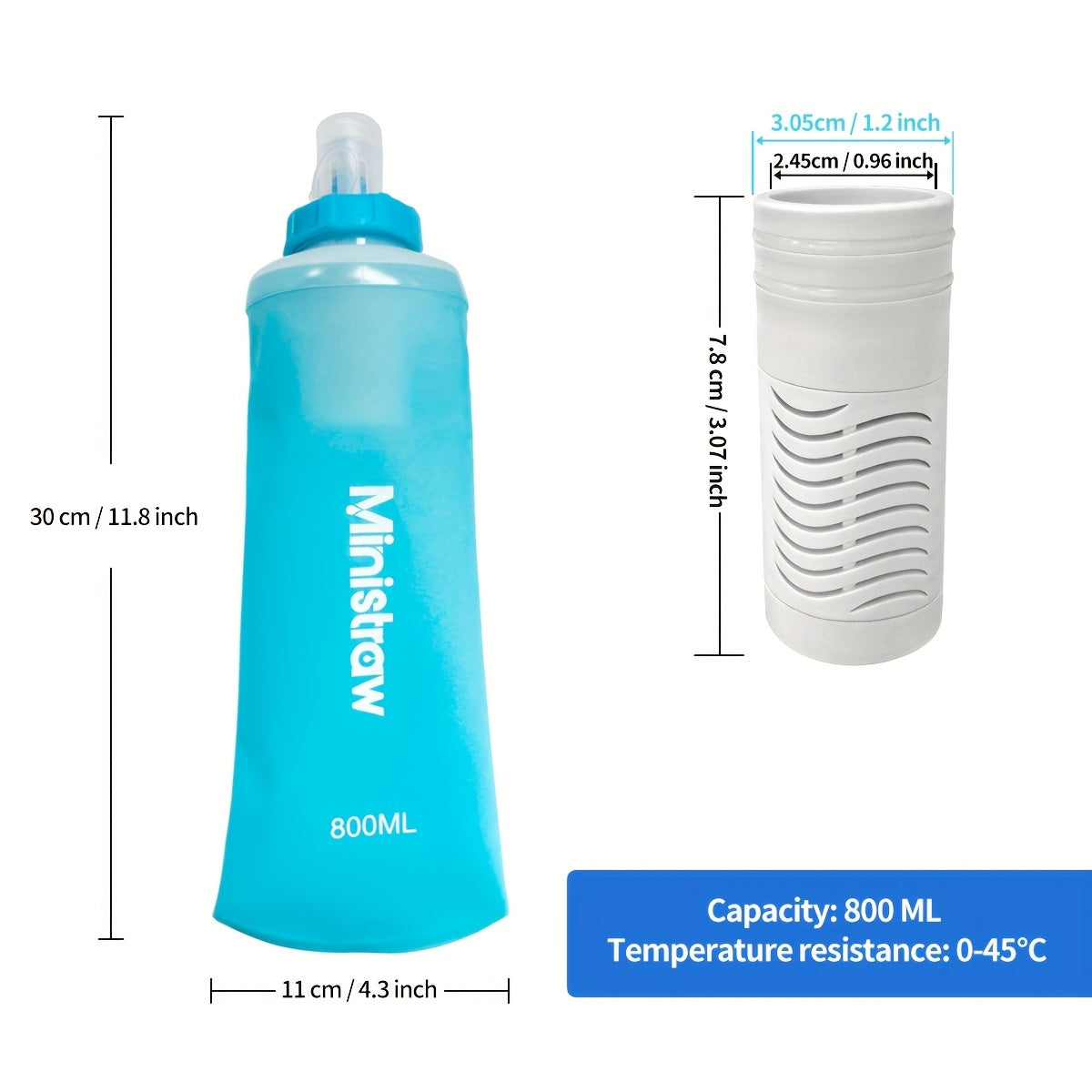 Collapsible Water Bottle with Filter Replaceable 27 oz