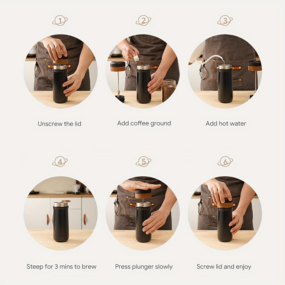 Portable French Press Coffee Maker 12oz Stainless Steel Travel French Coffee Maker with  Insulated Coffee Mug