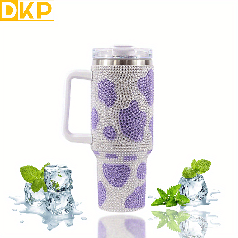 Insulated Cow Print Tumbler with Handle and Straw Lid - 40oz Capacity, 304 Stainless Steel