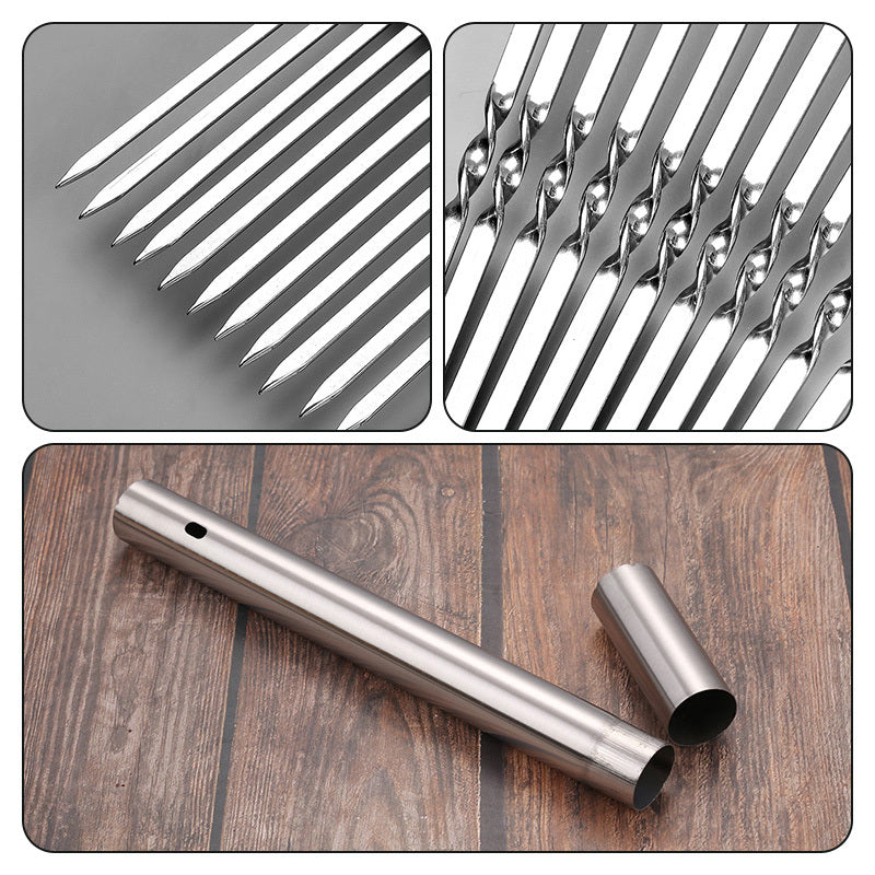 15pcs of Stainless Steel Skewers And 1 Storage Tube for Barbecuing