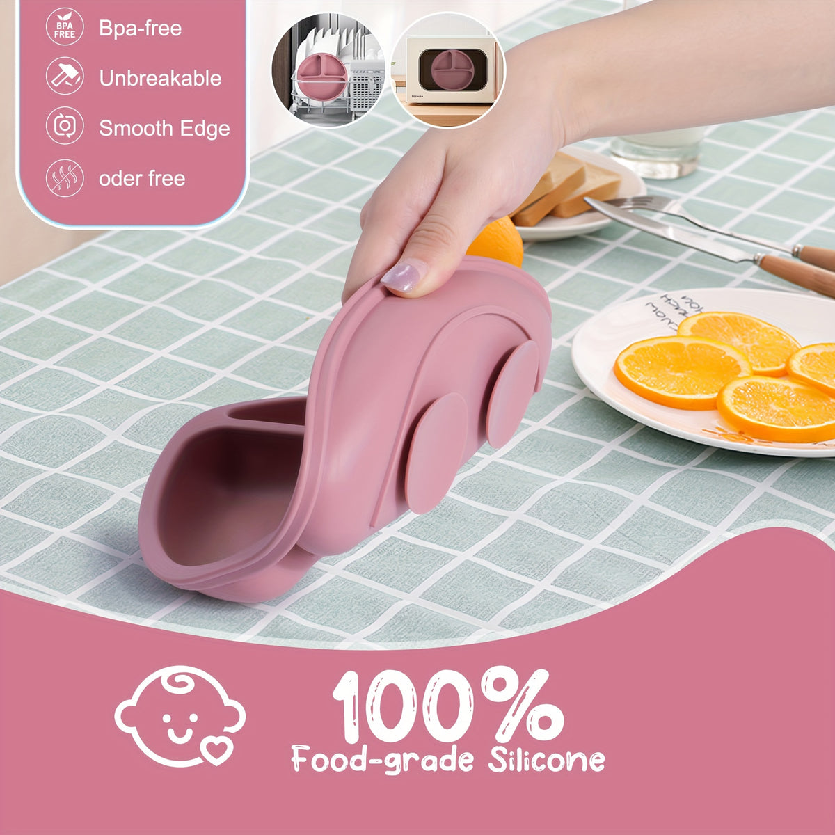 3pcs Baby Feeding Set Made of 100% Silicone, Featuring a Divided Suction Plate
