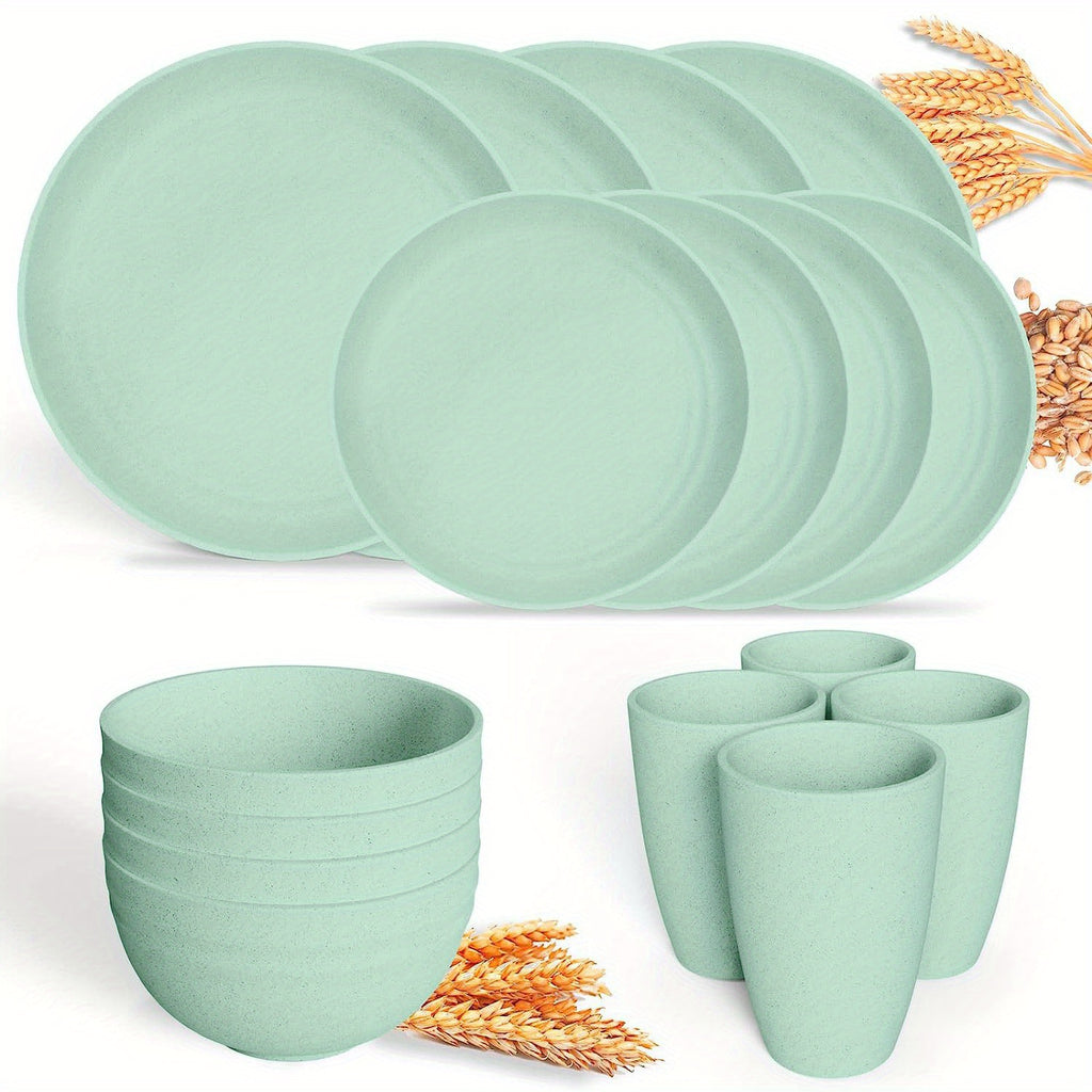 16pcs Unbreakable Wheat Straw Dinnerware Sets, Lightweight Plates Cups And Bowls Sets