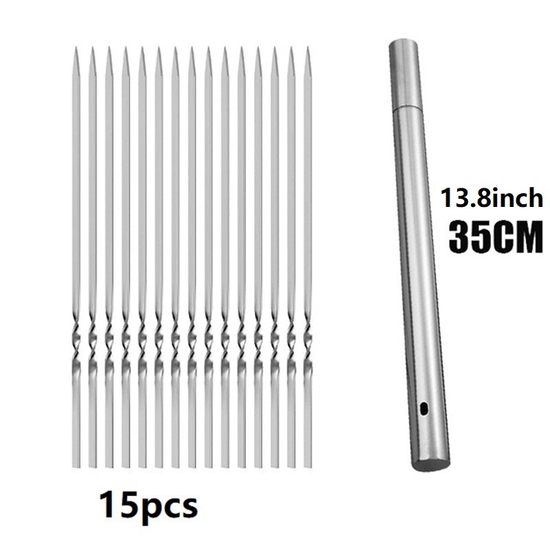 15pcs of Stainless Steel Skewers And 1 Storage Tube for Barbecuing