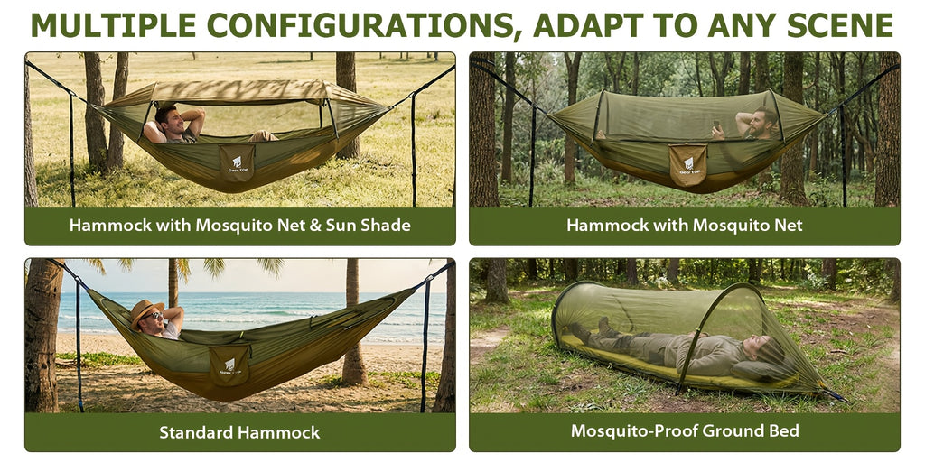 3-in-1 Outdoor Hammock | Double Sleep Rest Camping Hammock with Mosquito Net