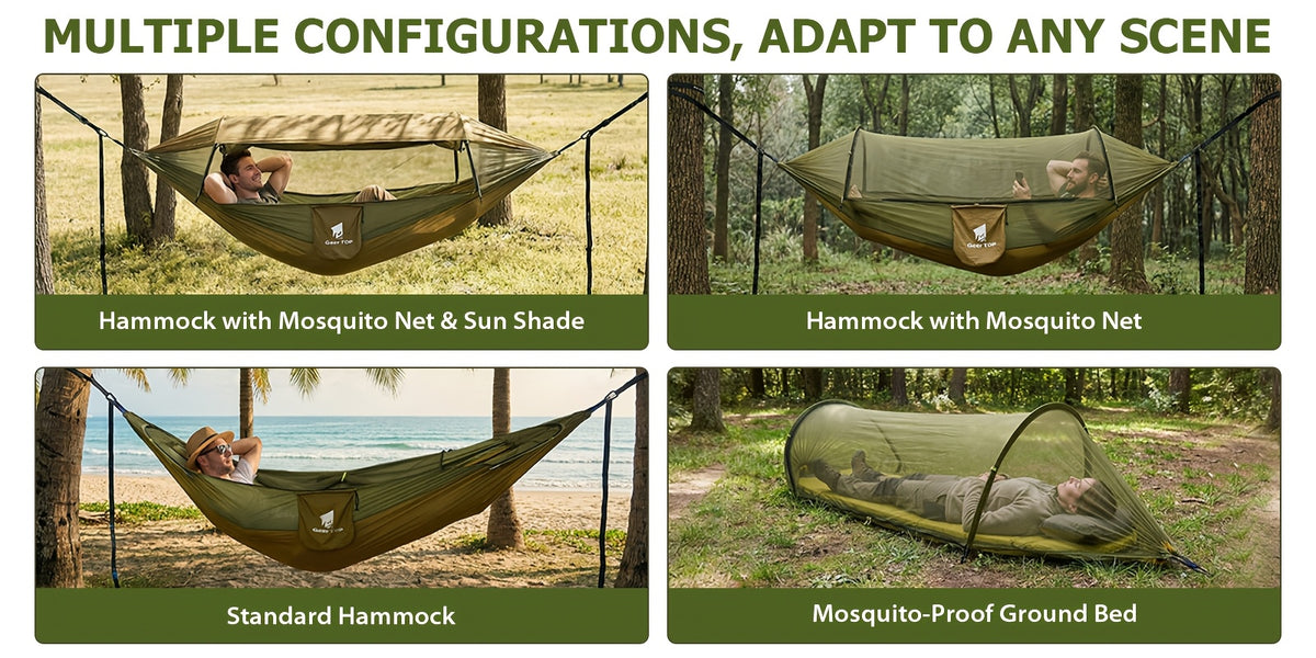 3-in-1 Outdoor Hammock | Double Sleep Rest Camping Hammock with Mosquito Net