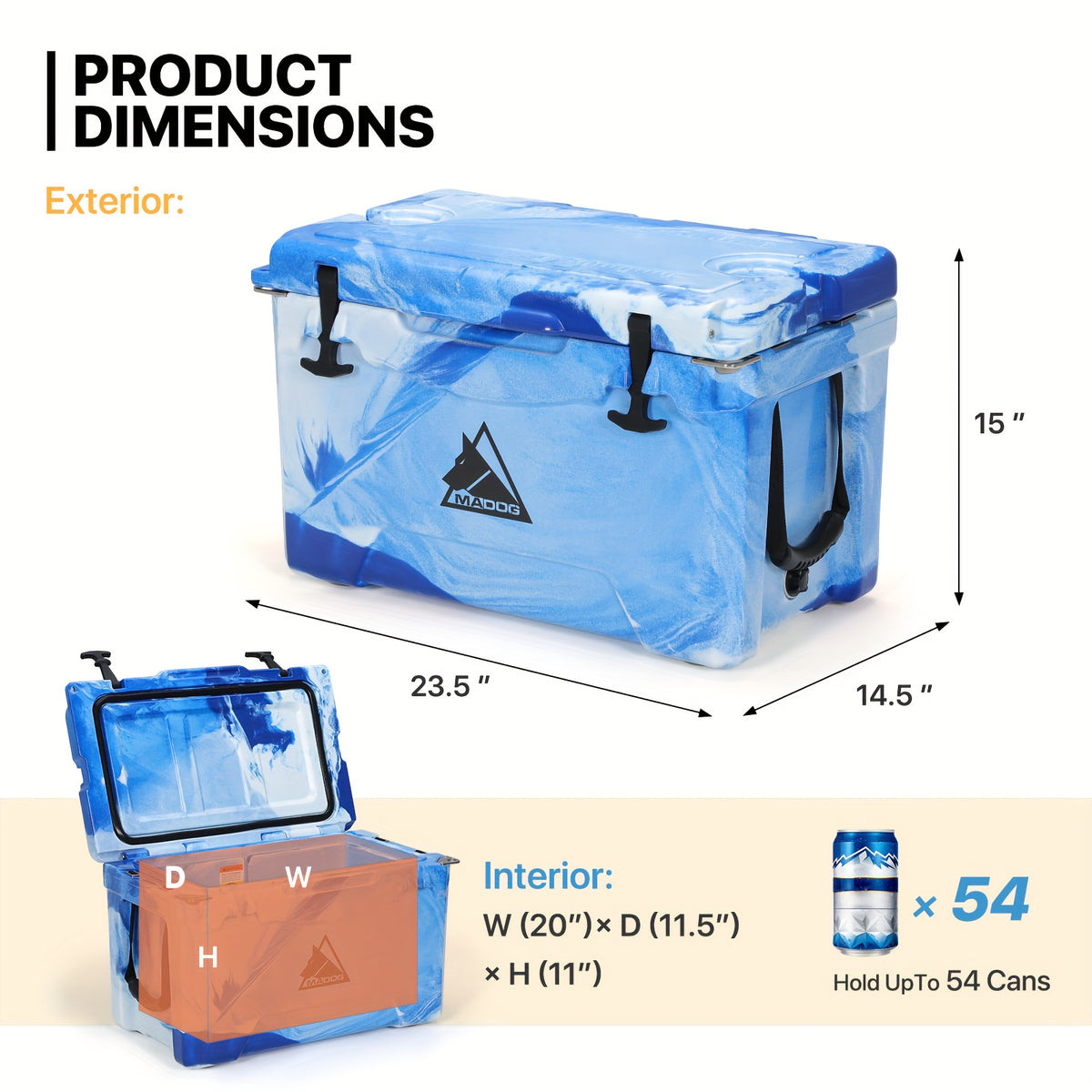 35 Quart Portable Insulated Ice Chest with Cup Holder, Holds Up to 54 Cans