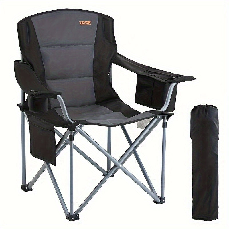 Heavy Duty Portable Folding Chair - with Side Pockets, Cup Holder, Cooler Bag