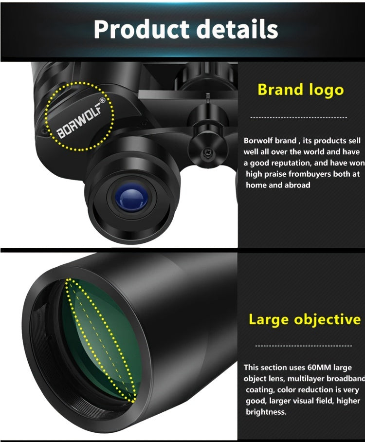 High Magnification Long Range Zoom Binoculars, HD Professional