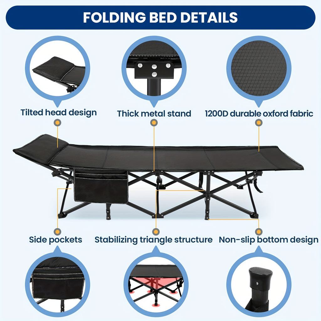 Camping Sleeping Cots with cotton-padded/Velvet Mattress, 900lbs