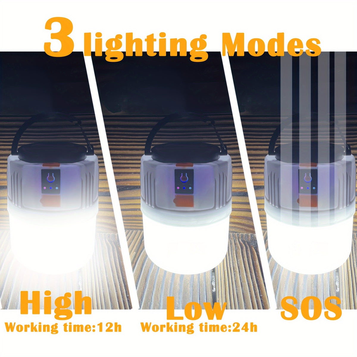 Rechargeable LED Camping Lantern with 3 Lighting Modes, Portable Solar Panel Charging
