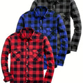 3pcs Stylish Plaid Pattern Long Sleeve Button Down Shirts