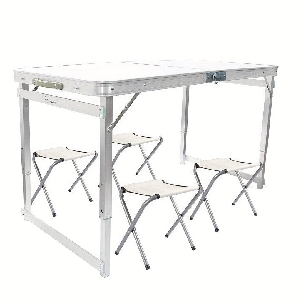 4-Person Portable Folding Picnic Table Set - Aluminum, Lightweight, Height Adjustable