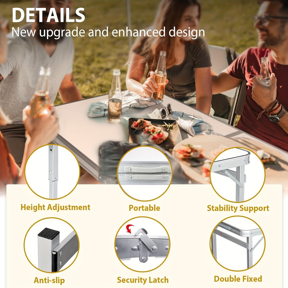4-Person Portable Folding Picnic Table Set - Aluminum, Lightweight, Height Adjustable