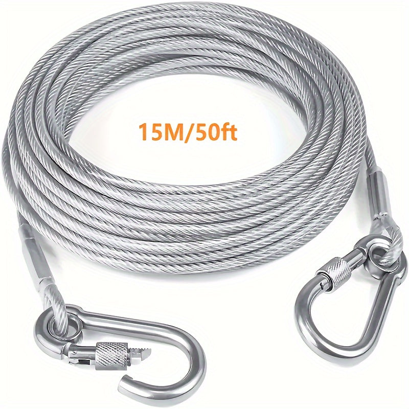 250 lbs Heavy-Duty Reflective Dog Tie-Out Cable - Stainless Steel with Swivel Snap Hooks