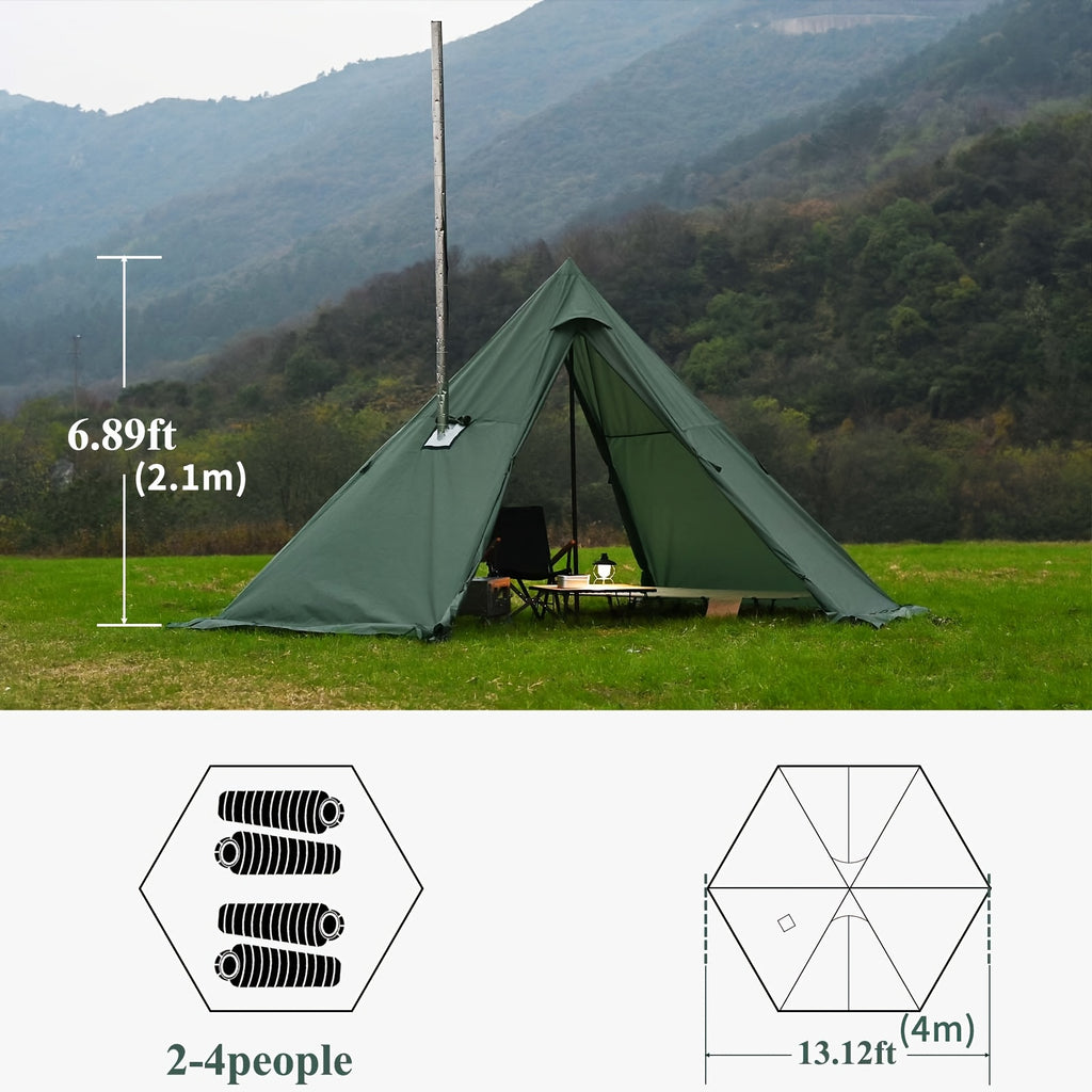Waldmate 4-Season Hot Tent with Stove Jack & Snow Skirt, 6.89ft Standing Room