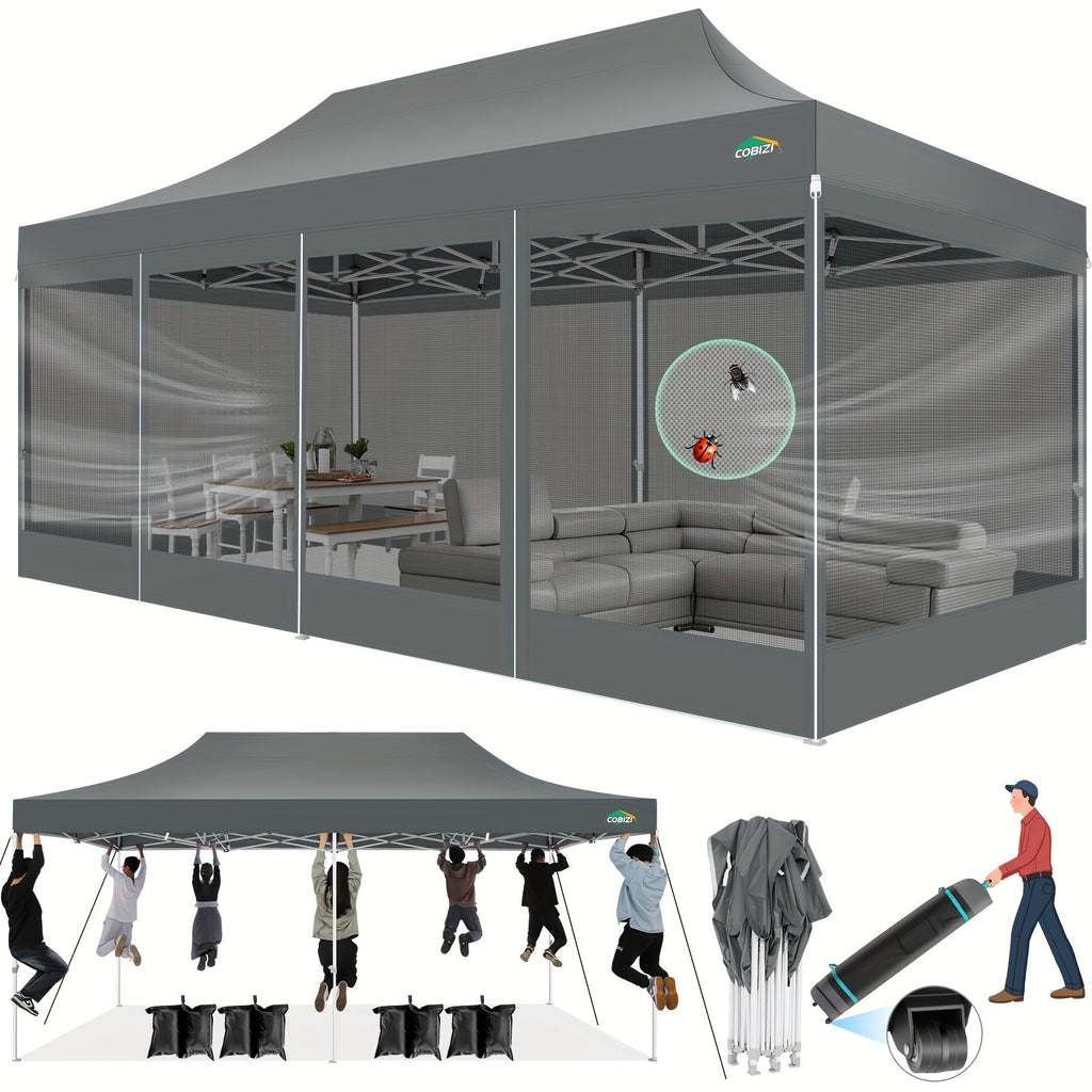 10x20ft Outdoor Canopy Tent with Sidewalls, Waterproof Canopy, Carry Bag with Wheels