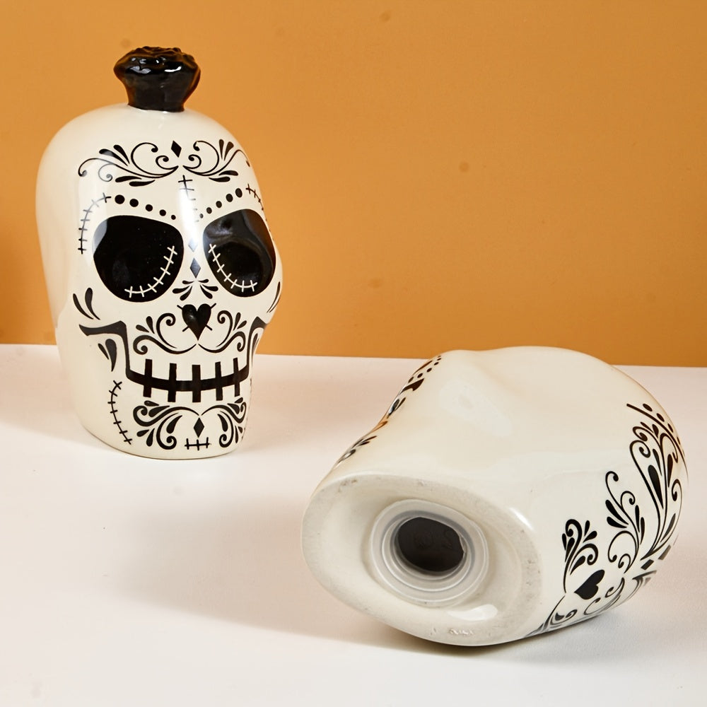 Ceramic Sugar Skull Salt and Pepper Shakers Set, 2PCS