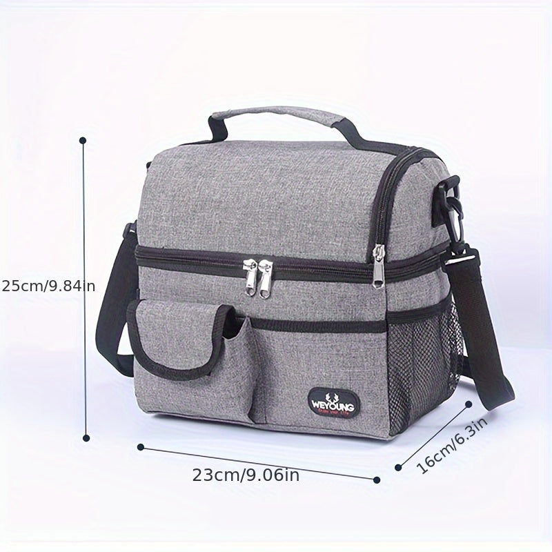 Premium Oxford Cloth Rectangle Lunch Bag - Insulated, Leakproof, Double Compartment