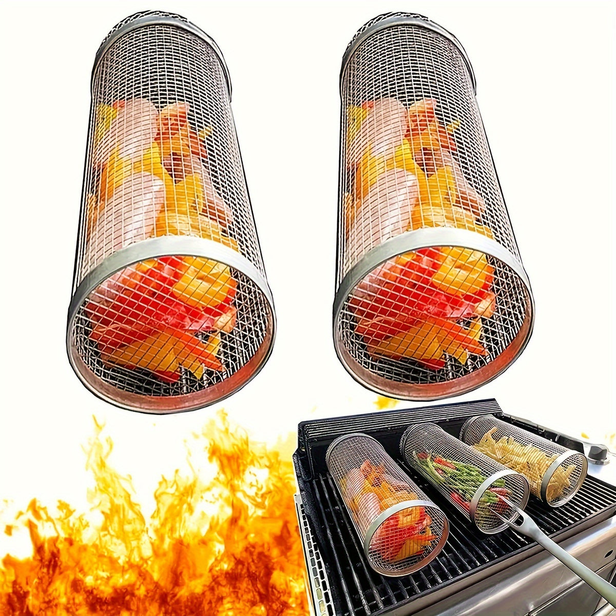 2pcs Stainless Steel Portable Barbecue Cooking Grill Net