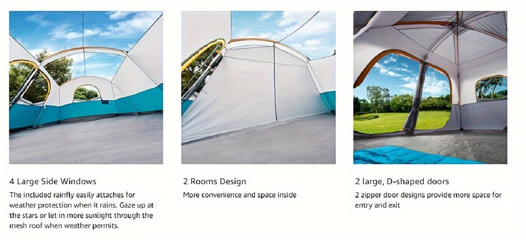 Camping Tent 8 Person, Waterproof Windproof Family Tent with Rainfly