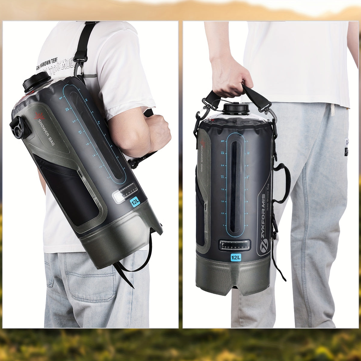 12/20L TPU Portable Camping Shower Bag-Easy Fill with Foot Pump