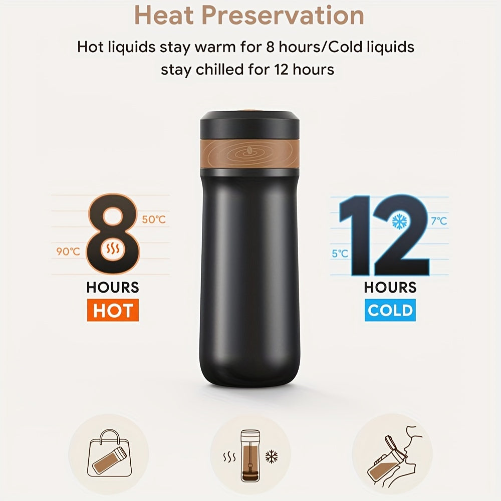 Portable French Press Coffee Maker 12oz Stainless Steel Travel French Coffee Maker with  Insulated Coffee Mug