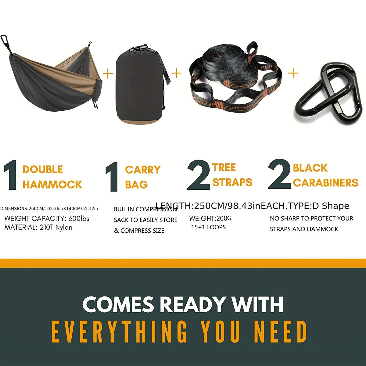 Solid Color Parachute Hammock With Strap And Black Carabiner