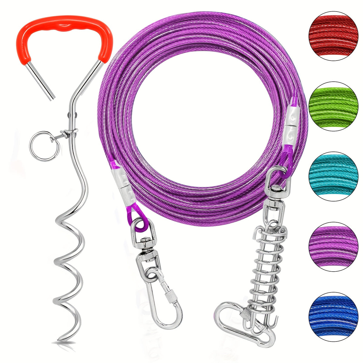 Heavy-Duty Dog Tie Out Cable with Spiral Stake - 10ft to 50ft