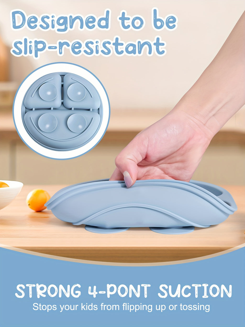 3pcs Baby Feeding Set Made of 100% Silicone, Featuring a Divided Suction Plate