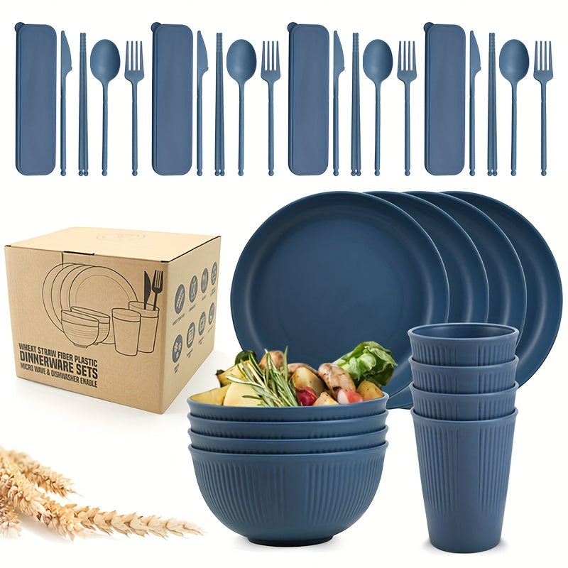 32PCS Durable Wheat Straw Cutlery Set -  Dishwasher & Microwave Safe
