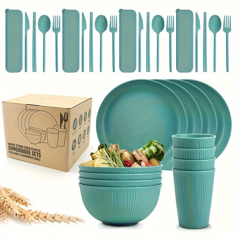 32PCS Durable Wheat Straw Cutlery Set -  Dishwasher & Microwave Safe