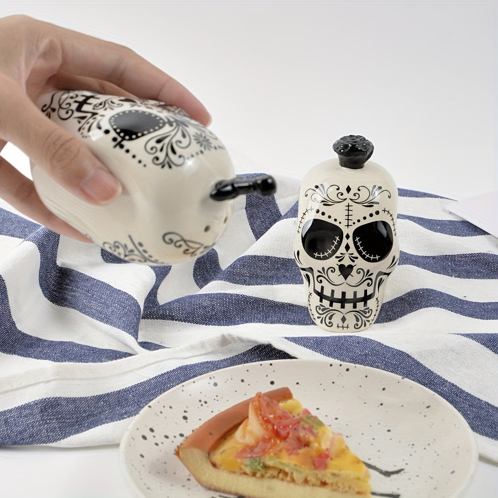 Ceramic Sugar Skull Salt and Pepper Shakers Set, 2PCS