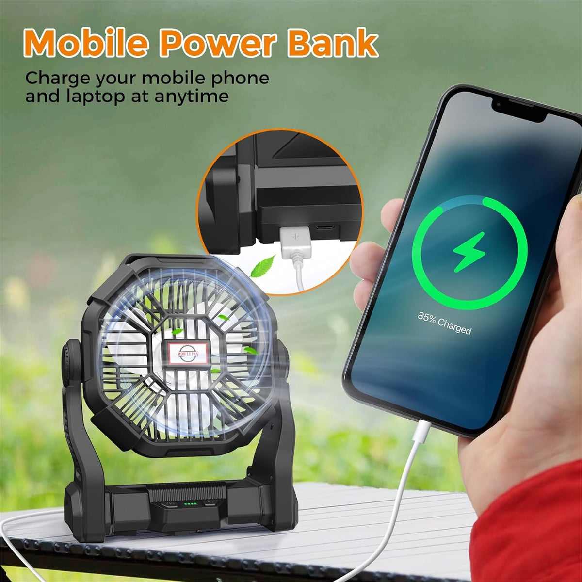 58H Long-Lasting Rechargeable Camping Fan with LED Lantern