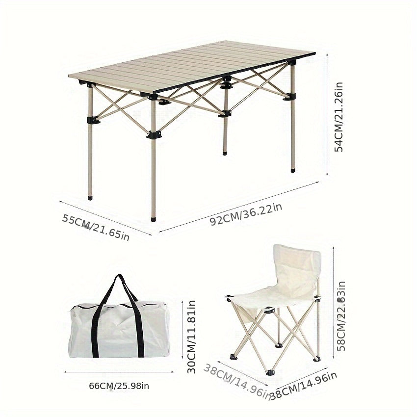 Khaki Camping Table Set 7 Pieces Dining Table Set With 6 Chairs