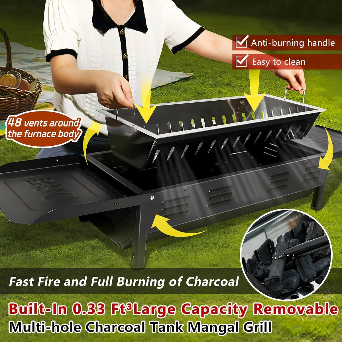Portable BBQ Grill Master - Foldable Kebab Grill with Storage Rack, Carry Bag
