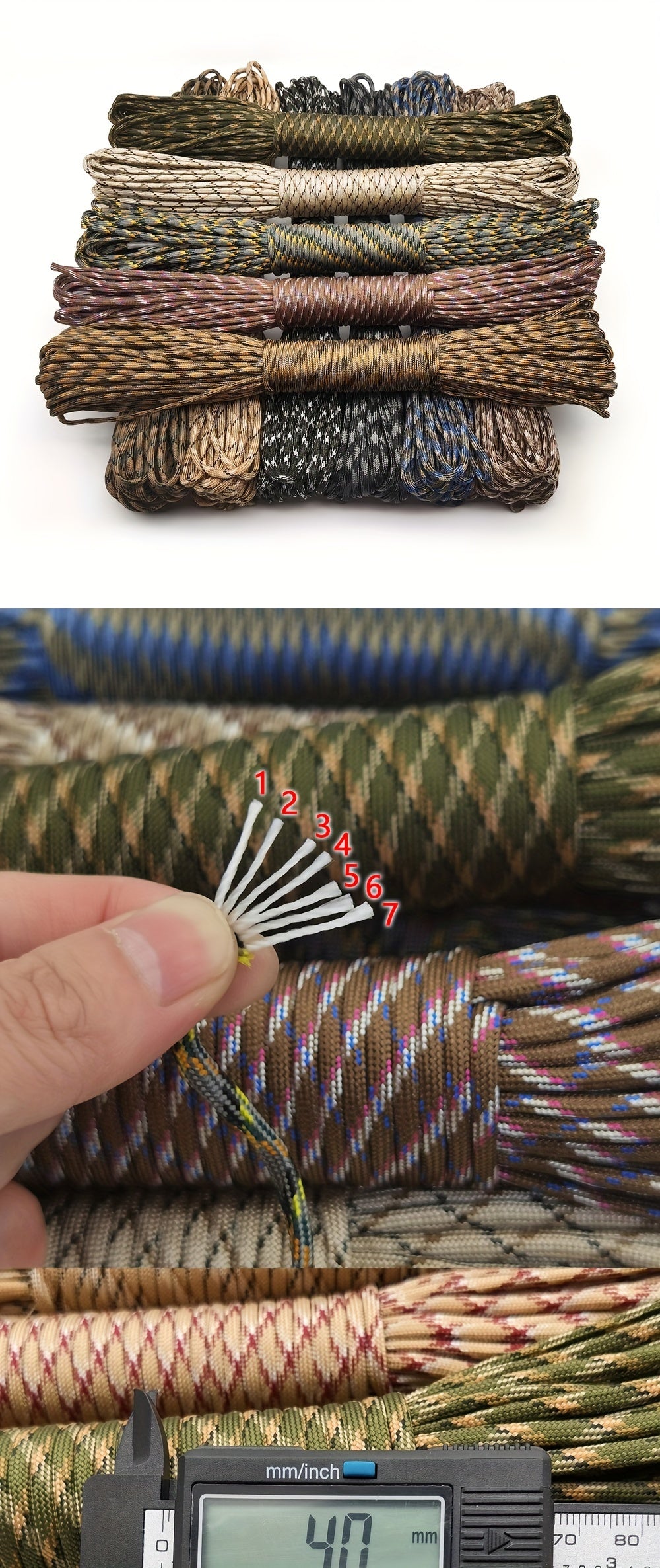 Durable Braided Paracord  Strong 4mm Diameter, 16.4FT Length
