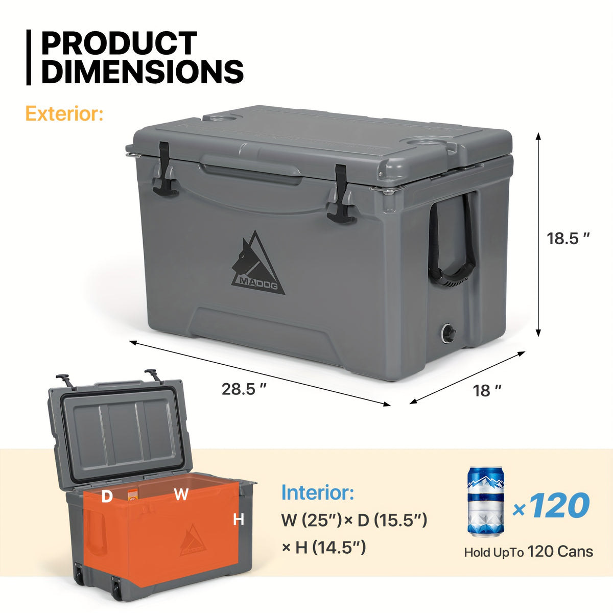 75 Quart Portable Insulated Hard Cooler with Cup Holder, 120 Can Capacity