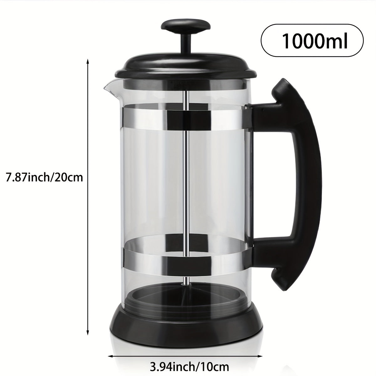 34oz French Press Coffee Maker - Heat-Resistant Thick Glass, 304 Stainless Steel